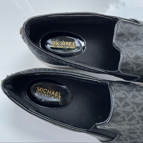 MICHAEL MICHAEL KORS Keaton Logo Slip-On Sneakers, Black Coated Canvas sz 7.5M - Picture 5 of 10